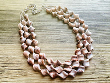 Load image into Gallery viewer, Hot Fudge 3 Strand Statement Necklace, Chunky Brown Twist Beaded Bib Jewelry earrings, brown jewelry set, white resin jewelry neutral