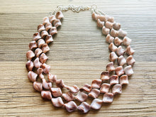 Load image into Gallery viewer, Hot Fudge 3 Strand Statement Necklace, Chunky Brown Twist Beaded Bib Jewelry earrings, brown jewelry set, white resin jewelry neutral
