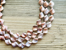 Load image into Gallery viewer, Hot Fudge 3 Strand Statement Necklace, Chunky Brown Twist Beaded Bib Jewelry earrings, brown jewelry set, white resin jewelry neutral