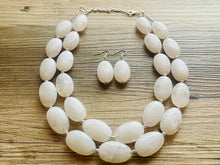 Load image into Gallery viewer, White Statement jewelry set, Chunky Beaded Necklace, neutral Jewelry, bright white Necklace, wedding beaded necklace, white earrings