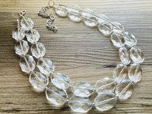 Load image into Gallery viewer, Faceted Resin Beaded Statement Necklace, Faceted Oval Bead Everyday neutral jewelry, silver accents chunky bib necklace, bridesmaid wedding