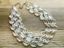 Load image into Gallery viewer, Faceted Resin Beaded Statement Necklace, 3 strand Oval Bead Everyday neutral jewelry, silver accents chunky bib necklace, bridesmaid wedding