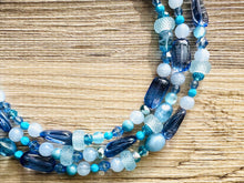 Load image into Gallery viewer, A Dream Come Blue Statement Necklace, chunky bib beaded jewelry, navy royal blue necklace, dark blue beaded acrylic jewelry
