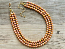 Load image into Gallery viewer, Pink & Gold Stardust statement necklace, chunky bib necklace, beaded jewelry blush pink necklace, three strand jewelry blush magenta light