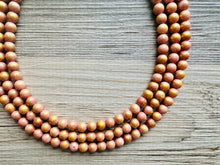 Load image into Gallery viewer, Pink & Gold Stardust statement necklace, chunky bib necklace, beaded jewelry blush pink necklace, three strand jewelry blush magenta light