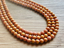 Load image into Gallery viewer, Pink & Gold Stardust statement necklace, chunky bib necklace, beaded jewelry blush pink necklace, three strand jewelry blush magenta light