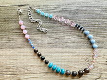 Load image into Gallery viewer, Blue & Blush Statement Necklace Jewelry Set, Chunky Jewelry Big Beaded Single Strand Necklace, blue Necklace, pink earrings