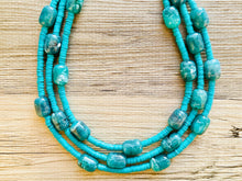 Load image into Gallery viewer, Emerald Green statement necklace, chunky green necklace, 3 strand necklace beaded jewelry everyday necklace COLORBLOCK beaded