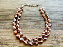 Load image into Gallery viewer, Hot Fudge 2 Strand Statement Necklace, Chunky Brown Twist Beaded Bib Jewelry earrings, brown jewelry set, white resin jewelry neutral