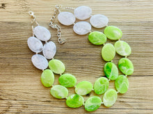 Load image into Gallery viewer, Color Block Double Statement Necklace, Chunky Jewelry Big Beaded Necklace, lime green & white Necklace, bead bubble earrings