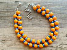 Load image into Gallery viewer, 2 Strand Wood Beaded Necklace, blue & orange Jewelry Chunky statement necklace, big beaded necklace jewelry, natural smooth wood geometric