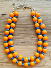 Load image into Gallery viewer, 2 Strand Wood Beaded Necklace, blue & orange Jewelry Chunky statement necklace, big beaded necklace jewelry, natural smooth wood geometric