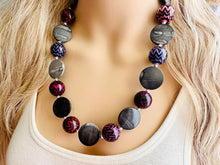 Load image into Gallery viewer, Purple Black & Gray Chunky Statement Necklace single Strand Beaded Jewelry, red jewelry bridesmaid bib wedding silver