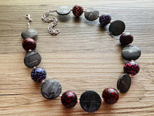 Load image into Gallery viewer, Purple Black & Gray Chunky Statement Necklace single Strand Beaded Jewelry, red jewelry bridesmaid bib wedding silver