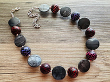 Load image into Gallery viewer, Purple Black & Gray Chunky Statement Necklace single Strand Beaded Jewelry, red jewelry bridesmaid bib wedding silver