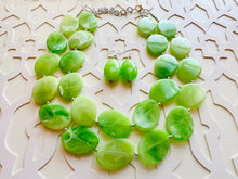 Load image into Gallery viewer, Lime Green Double Statement Necklace, Chunky Jewelry Big Beaded Necklace, sunshine neon green Necklace, earrings Jewelry Geometric set