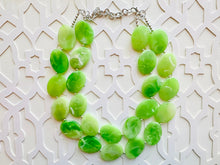 Load image into Gallery viewer, Lime Green Double Statement Necklace, Chunky Jewelry Big Beaded Necklace, sunshine neon green Necklace, earrings Jewelry Geometric set