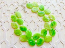 Load image into Gallery viewer, Lime Green Double Statement Necklace, Chunky Jewelry Big Beaded Necklace, sunshine neon green Necklace, earrings Jewelry Geometric set