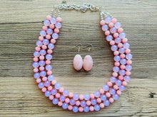 Load image into Gallery viewer, Pink on Pink Statement Necklace, chunky bib beaded jewelry, blush pink color block necklace, beaded acrylic ball jewelry hot pink magenta