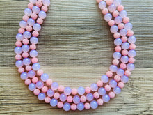 Load image into Gallery viewer, Pink on Pink Statement Necklace, chunky bib beaded jewelry, blush pink color block necklace, beaded acrylic ball jewelry hot pink magenta
