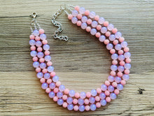 Load image into Gallery viewer, Pink on Pink Statement Necklace, chunky bib beaded jewelry, blush pink color block necklace, beaded acrylic ball jewelry hot pink magenta