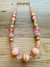 Load image into Gallery viewer, Metallic Sparkle Pink White gold beaded statement necklace, single strand necklace, Valentine's Day jewelry, big bead jewelry decor