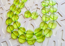 Load image into Gallery viewer, Big Bead Lime Necklace, 2 Strand Statement Jewelry, light green Chunky bib bridesmaid everyday bubble jewelry evergreen earrings transparent