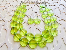 Load image into Gallery viewer, Big Bead Lime Necklace, 2 Strand Statement Jewelry, light green Chunky bib bridesmaid everyday bubble jewelry evergreen earrings transparent
