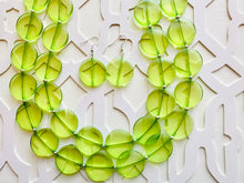 Load image into Gallery viewer, Big Bead Lime Necklace, 2 Strand Statement Jewelry, light green Chunky bib bridesmaid everyday bubble jewelry evergreen earrings transparent