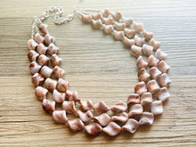 Load image into Gallery viewer, Hot Fudge 3 Strand Statement Necklace, Chunky Brown Twist Beaded Bib Jewelry earrings, brown jewelry set, white resin jewelry neutral