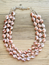 Load image into Gallery viewer, Hot Fudge 3 Strand Statement Necklace, Chunky Brown Twist Beaded Bib Jewelry earrings, brown jewelry set, white resin jewelry neutral