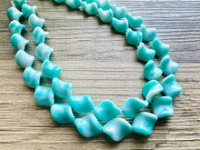 Load image into Gallery viewer, Turquoise Blue 2 Strand Statement Necklace, Chunky Gren Blue Twist Beaded Bib Jewelry earrings, blue jewelry set, turquoise jewelry