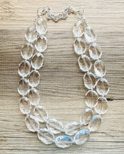 Load image into Gallery viewer, Faceted Resin Beaded Statement Necklace, Faceted Oval Bead Everyday neutral jewelry, silver accents chunky bib necklace, bridesmaid wedding