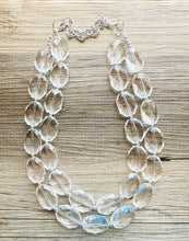 Load image into Gallery viewer, Faceted Resin Beaded Statement Necklace, Faceted Oval Bead Everyday neutral jewelry, silver accents chunky bib necklace, bridesmaid wedding