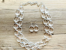 Load image into Gallery viewer, Faceted Resin Beaded Statement Necklace, Faceted Oval Bead Everyday neutral jewelry, silver accents chunky bib necklace, bridesmaid wedding