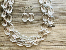 Load image into Gallery viewer, Faceted Resin Beaded Statement Necklace, Faceted Oval Bead Everyday neutral jewelry, silver accents chunky bib necklace, bridesmaid wedding