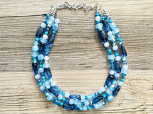 Load image into Gallery viewer, A Dream Come Blue Statement Necklace, chunky bib beaded jewelry, navy royal blue necklace, dark blue beaded acrylic jewelry