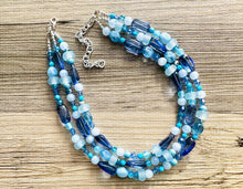 Load image into Gallery viewer, A Dream Come Blue Statement Necklace, chunky bib beaded jewelry, navy royal blue necklace, dark blue beaded acrylic jewelry