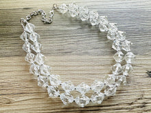 Load image into Gallery viewer, Bubble Clear Crystal Statement Necklace, Cone Faceted Beaded Everyday neutral jewelry, silver accents chunky bib necklace earring set