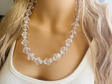 Load image into Gallery viewer, Bubble Clear Crystal Statement Necklace, Cone Faceted Beaded Everyday neutral jewelry, silver accents chunky bib necklace earring set