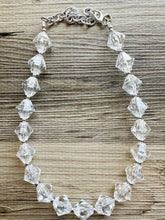Load image into Gallery viewer, Bubble Clear Crystal Statement Necklace, Cone Faceted Beaded Everyday neutral jewelry, silver accents chunky bib necklace earring set