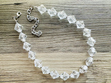 Load image into Gallery viewer, Bubble Clear Crystal Statement Necklace, Cone Faceted Beaded Everyday neutral jewelry, silver accents chunky bib necklace earring set