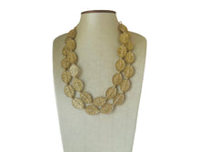 Load image into Gallery viewer, Gold Etched necklace and earrings, geometric beaded statement necklace, everyday metal chunky layering acetate oval gold clear resin set