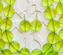 Load image into Gallery viewer, Big Bead Lime Necklace, 3 Strand Statement Jewelry, light green Chunky bib bridesmaid everyday bubble jewelry evergreen earrings