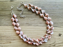 Load image into Gallery viewer, Hot Fudge 2 Strand Statement Necklace, Chunky Brown Twist Beaded Bib Jewelry earrings, brown jewelry set, white resin jewelry neutral