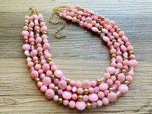 Load image into Gallery viewer, Gold Bubblegum & Blush Diamond Soirée Necklace, Beaded Triple Layer Necklace, bead statement necklace, pink beaded necklace earrings