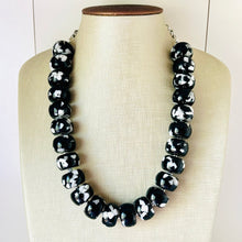 Load image into Gallery viewer, Black & White Chunky Statement Necklace single Strand Beaded jewelry, bridesmaid bib wedding, white bubble necklace resin