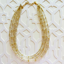 Load image into Gallery viewer, All that Glitters is GOLD, Statement 5 Strand statement necklace, pretty big beaded chunky jewelry, golden shiny metallic jewelry necklace