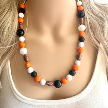 Load image into Gallery viewer, Orange Single Strand Necklace white black Jewelry, Chunky statement orange college football game mom team colors gemstone basketball spirit