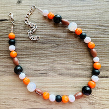 Load image into Gallery viewer, Orange Single Strand Necklace white black Jewelry, Chunky statement orange college football game mom team colors gemstone basketball spirit